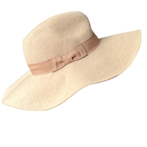 FOREVER 21 Size S/M 56.5cm 100% Wool Felted Floppy Hat Tan Darker Tan Bow - Picture 5 of 9